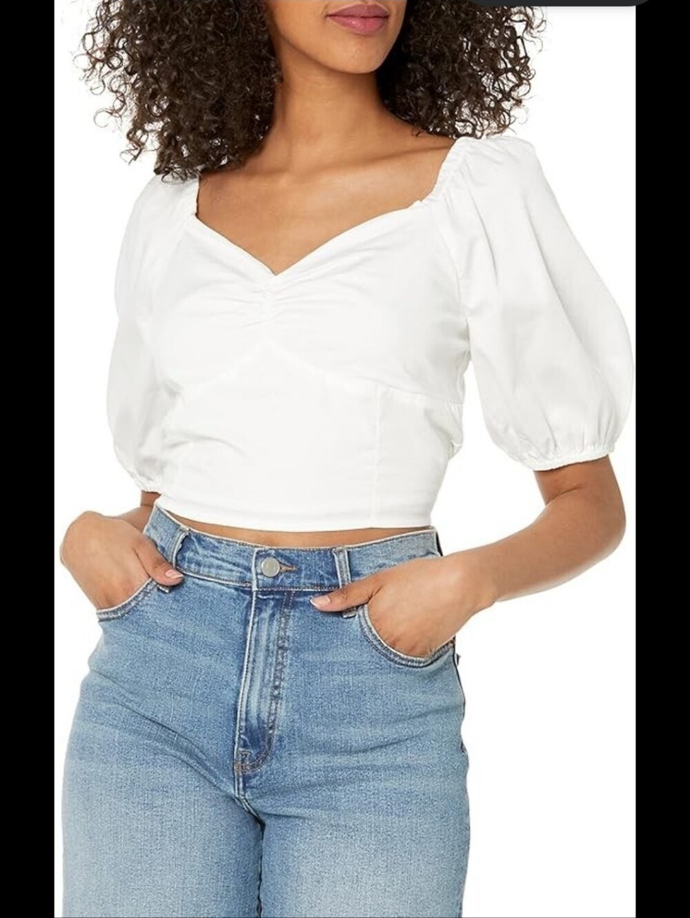 Abercrombie And Fitch White Puff-Sleeve Cropped Sweetheart Top